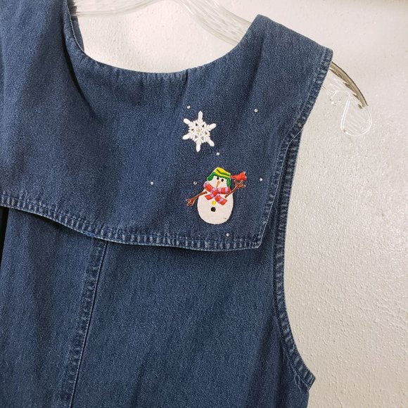 Shipshe Women's Denim Blue Jean Diamond Studded Split Side Embroidered Dress - Picture 10 of 15